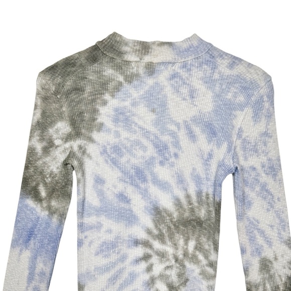 Free People Blue Gray Ribbed Tie Dye Thermal Long Sleeve Women’s Tee Sz S - Picture 9 of 11